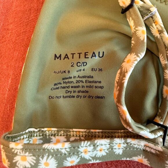 Matteau Petite Triangle Top Spring Daisy Green Yellow Size US 4 C/D Cup NWT - Picture 8 of 13